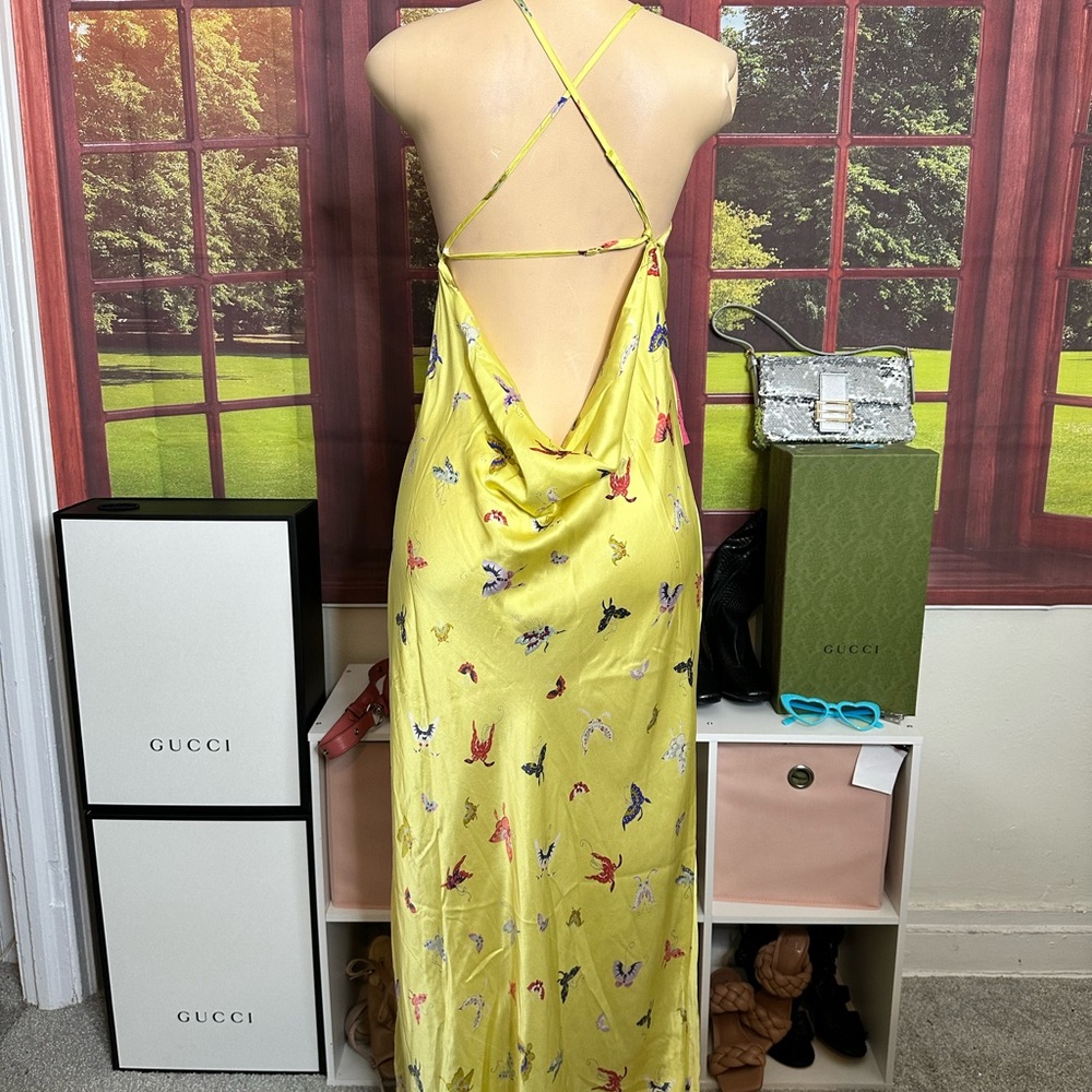 Anthropologie Yellow Butterfly no Print Backless Slip Dress - Picture 4 of 6
